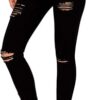 Fashion Ragged Body Shaping High Waist Ladies Jeans – Black - Image 5